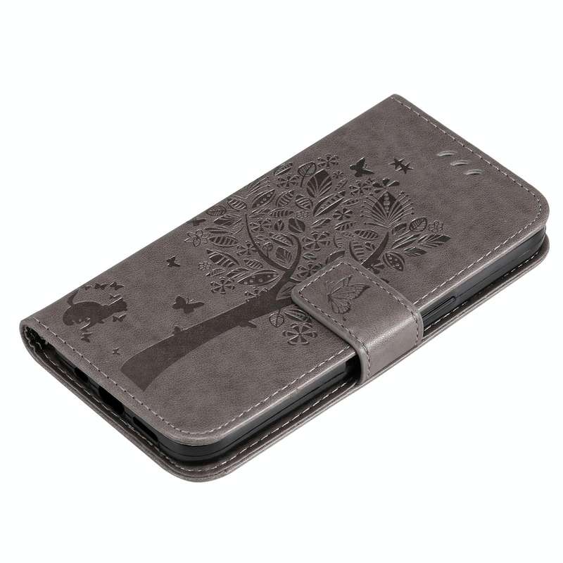 For vivo Y21/Y21s/Y33s Tree & Cat Embossing Pattern Horizontal Flip PU Leather Case with Holder &...