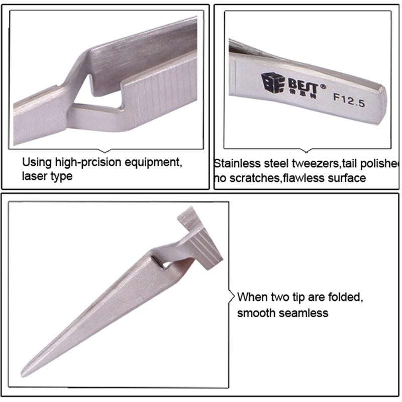 BEST BST-F12.5  Stainless Steel Self Closed Straight Laboratory Tweezers