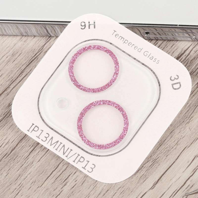 For iPhone 14 Glitter Ring Tempered Glass Camera Lens Film(Pink)