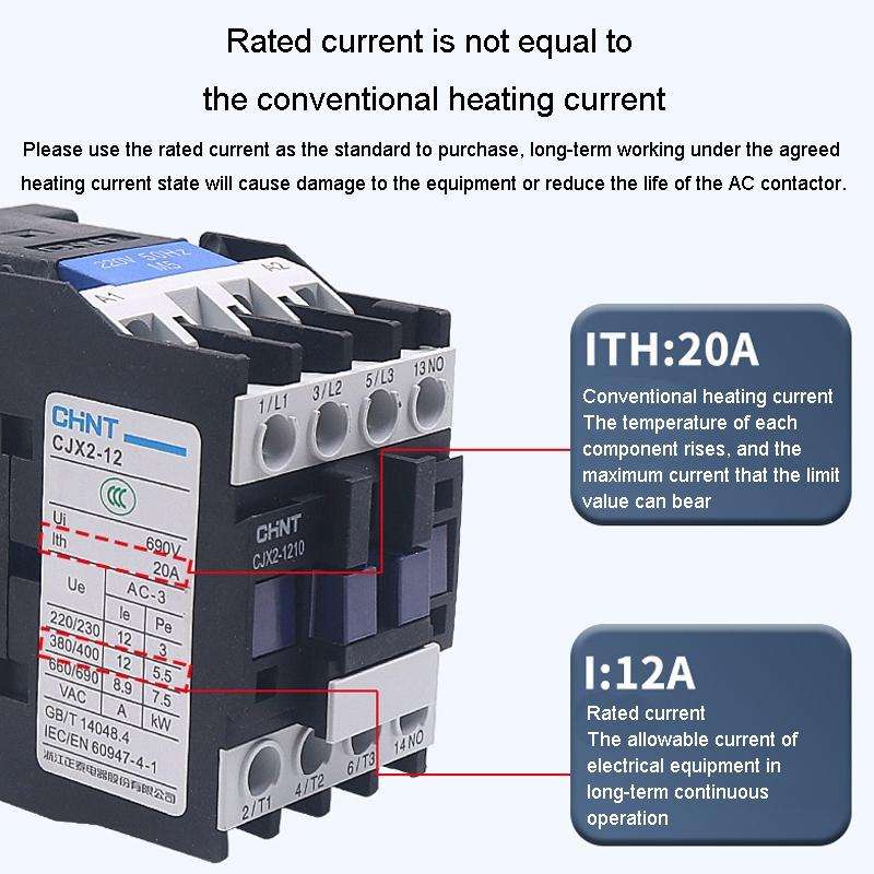 CHNT CJX2-1210 12A 220V Silver Alloy Contacts Multi-Purpose Single-Phase AC Contactor
