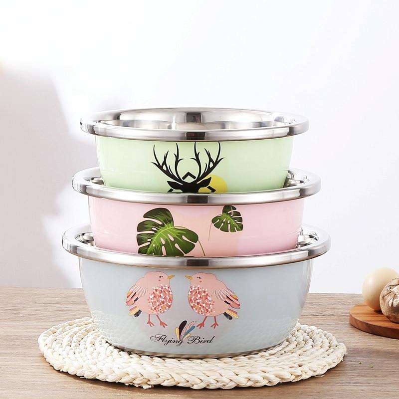 3 PCS / Set SiGang Stainless Steel Cartoon Thickened Seasoning Tank Cooking Wash Basin(22cm+24cm+...