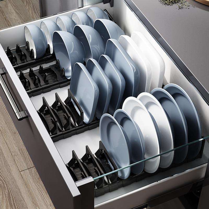40cm Dish Rack Kitchen Drawer Built-In Storage Rack Layered Partition Tableware Rack