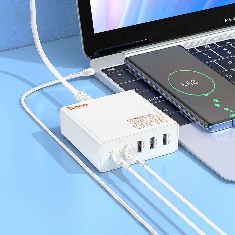 hoco C114A Vision PD 65W USB-C / Type-C + 4 USB Five Ports Fast Charger, Plug Type:EU Plug(White)
