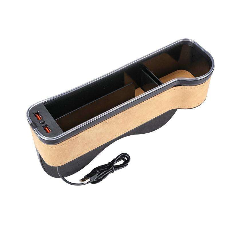 Car Central Control Seat Gap Storage Box with Dual USB Ambient Lights, Color: Suede Khaki Co-pilot