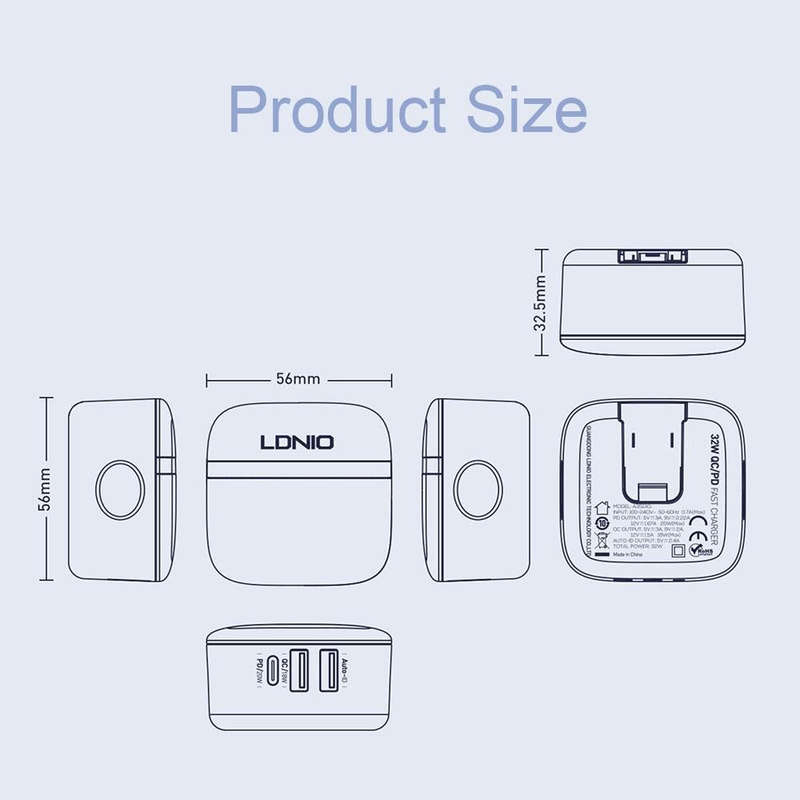 LDNIO A3513Q 32W QC3.0 3 USB Ports Phone Adapter UK Plug with 8 Pin Cable