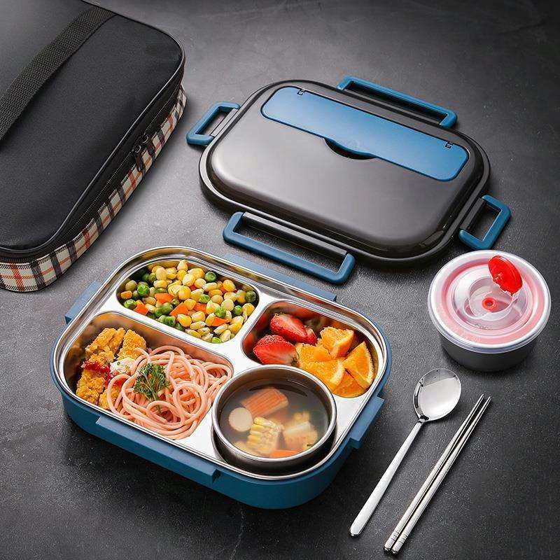 304 Stainless Steel Double-Layer Large-Capacity Portable Lunch Box, Color: Peacock Blue(Medium 4 ...
