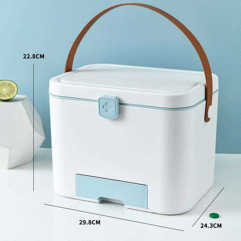 Portable Layered Compartment Medicine Box With Lock(Blue)
