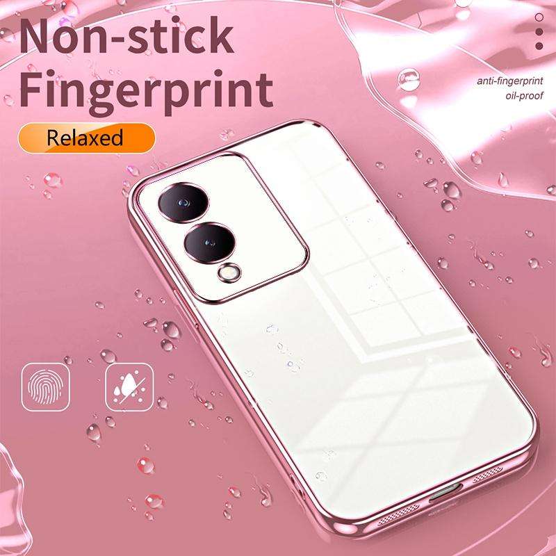 For vivo Y17s Transparent Plating Fine Hole Phone Case(Pink)