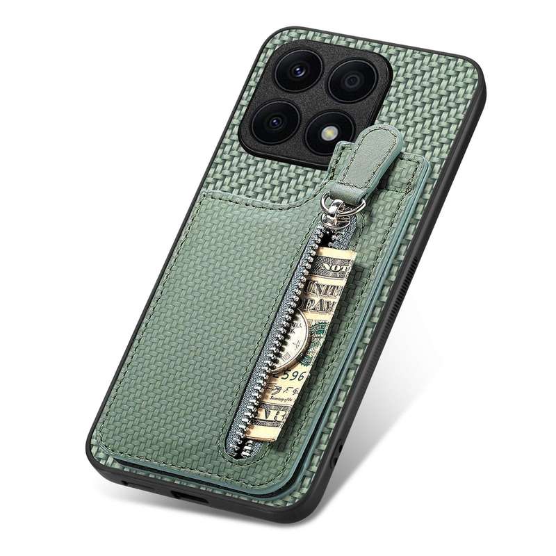 For Honor X8A Carbon Fiber Vertical Flip Zipper Phone Case(Green)
