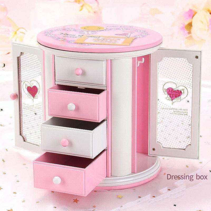 Round Three-Layer Small Drawer Storage Music Box Simple Fresh Jewelry Box Creative Gifts(White Pe...
