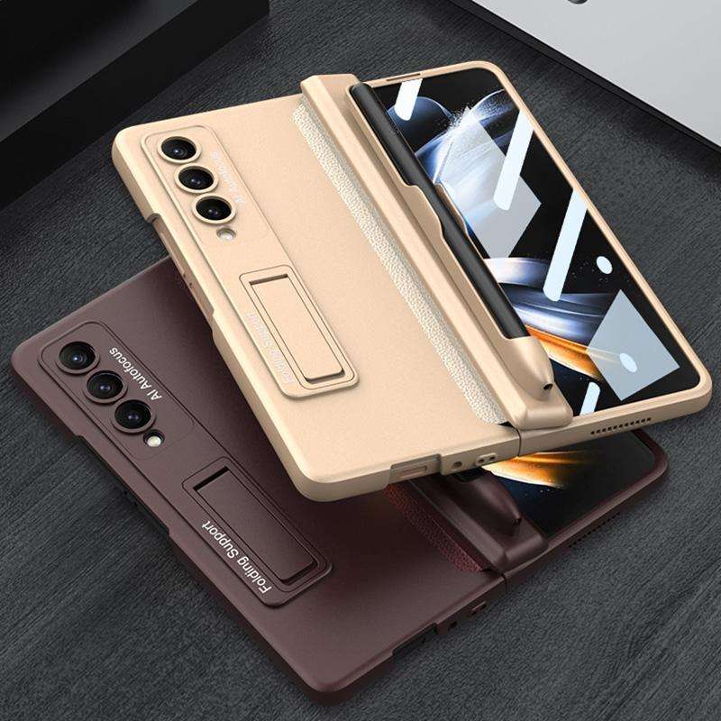 For Samsung Galaxy Z Fold4 GKK Magnetic Hinge Flip Phone Case with Holder & Pen Slot(Grey)