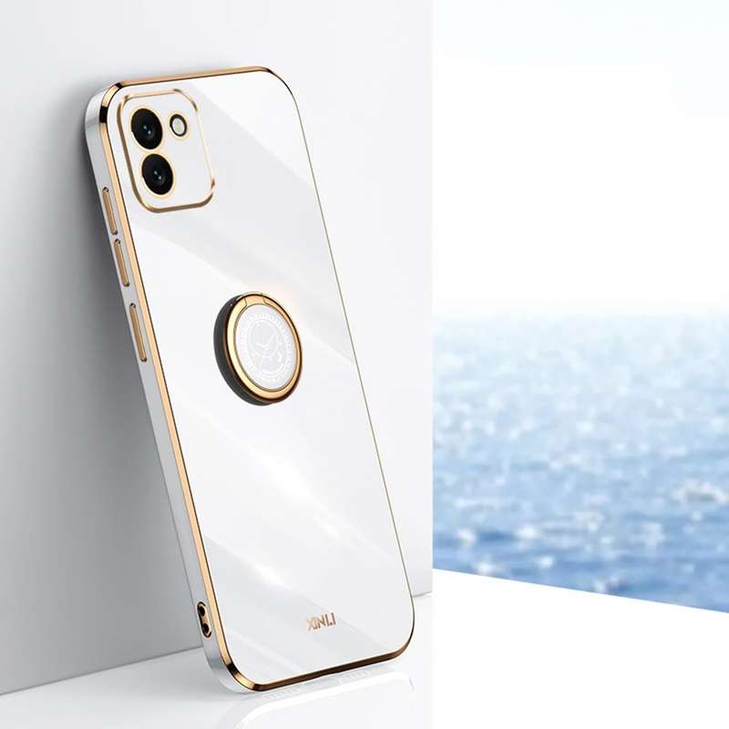 For Samsung Galaxy A03 XINLI Straight Edge 6D Electroplate TPU Phone Case with Ring Holder(White)