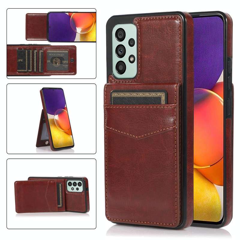 For Samsung Galaxy A73 5G Solid Color PC + TPU Protective Case with Holder & Card Slots(Brown)