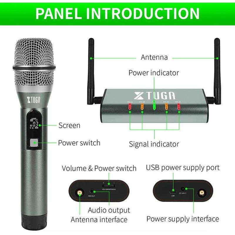 XTUGA U-F4600 Professional 4-Channel UHF Wireless Microphone System with 4 Handheld Microphone(AU...