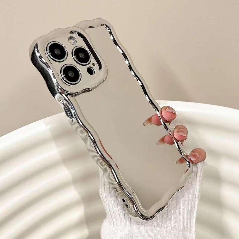 For iPhone 13 Pro Max Electroplated Mirror Waves Silicone Phone Case(Silver)