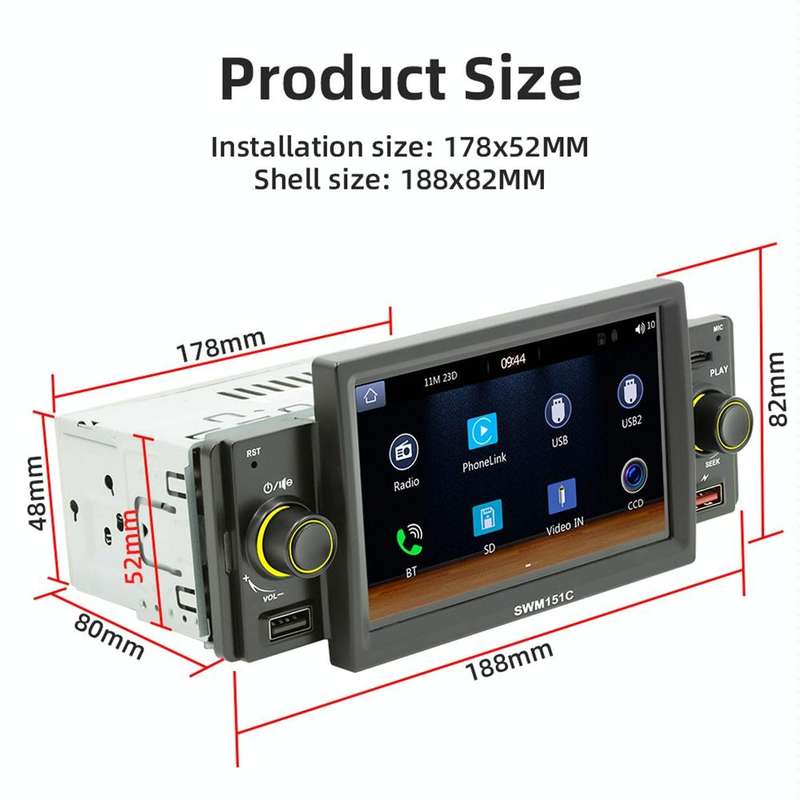 SWM151C 5 inch Portable Car MP5 Player Support CarPlay / Android Auto(Black)