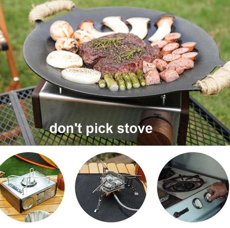 Outdoor Camping BBQ Cast Iron Grill Pan,Style: Baking Pan Only