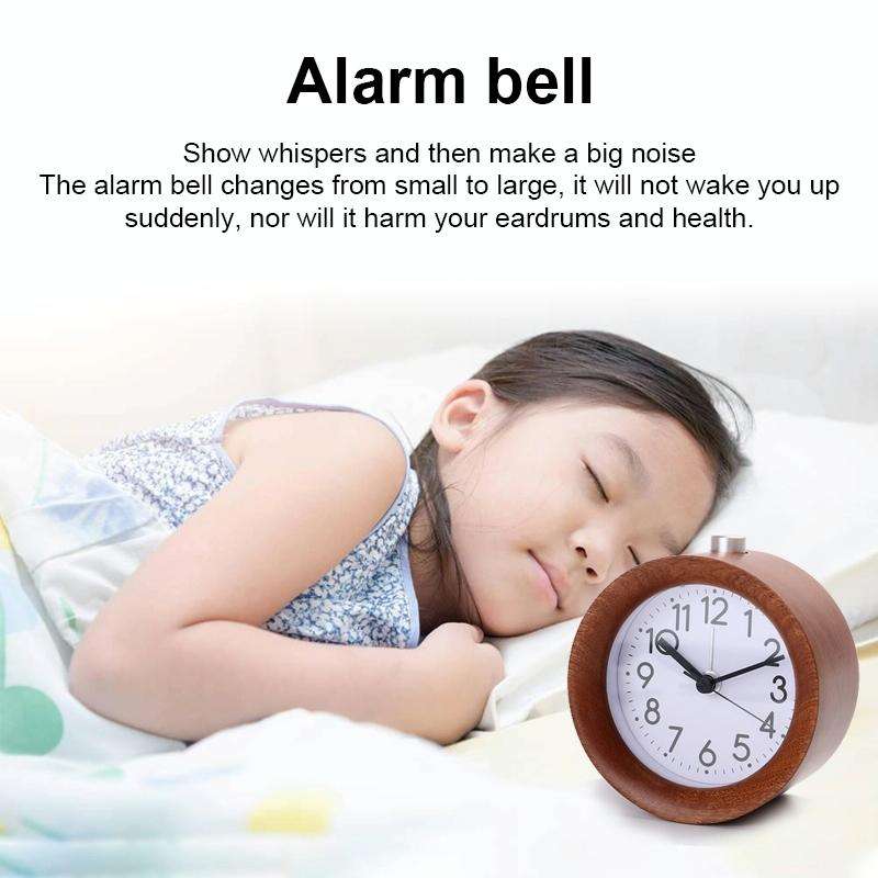 Solid Wood Silent Snooze Alarm Clock with Pointer(Round Dark)