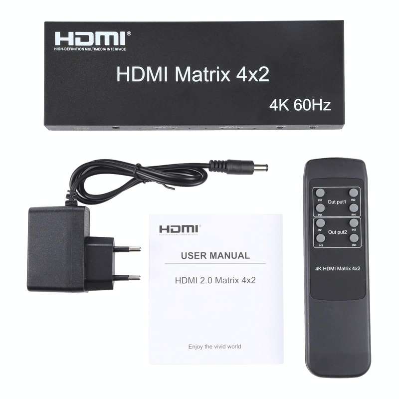 HDMI 4x2 Matrix Switcher / Splitter with Remote Controller, Support ARC / MHL / 4Kx2K / 3D, 4 Por...