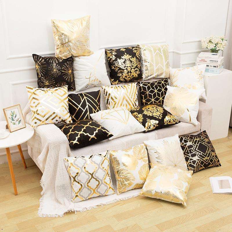 Gold Stamping Pillow Case Sofa Cushion Pillow Holder Home Decorations, No Pillow Core, Size: 45x4...