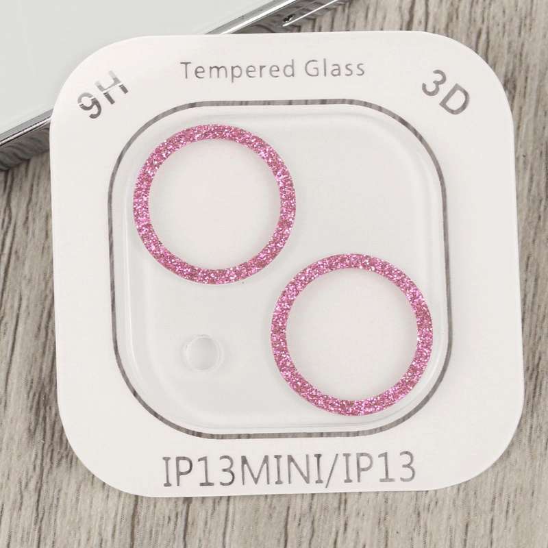 For iPhone 14 Glitter Ring Tempered Glass Camera Lens Film(Pink)