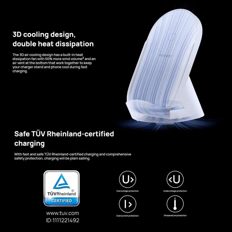 Original Huawei CP62R 50W Max Qi Standard Super Fast Charging Vertical Wireless Charger Stand (Wh...