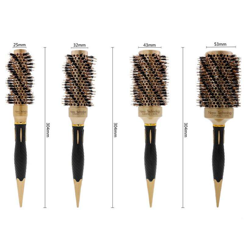 53mm Twill Boar Bristles Curling Comb Ceramic Roller Comb