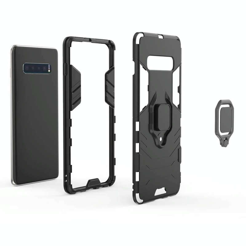 PC + TPU Shockproof Protective Case for Samsung Galaxy S10 Plus, with Magnetic Ring Holder(Red)