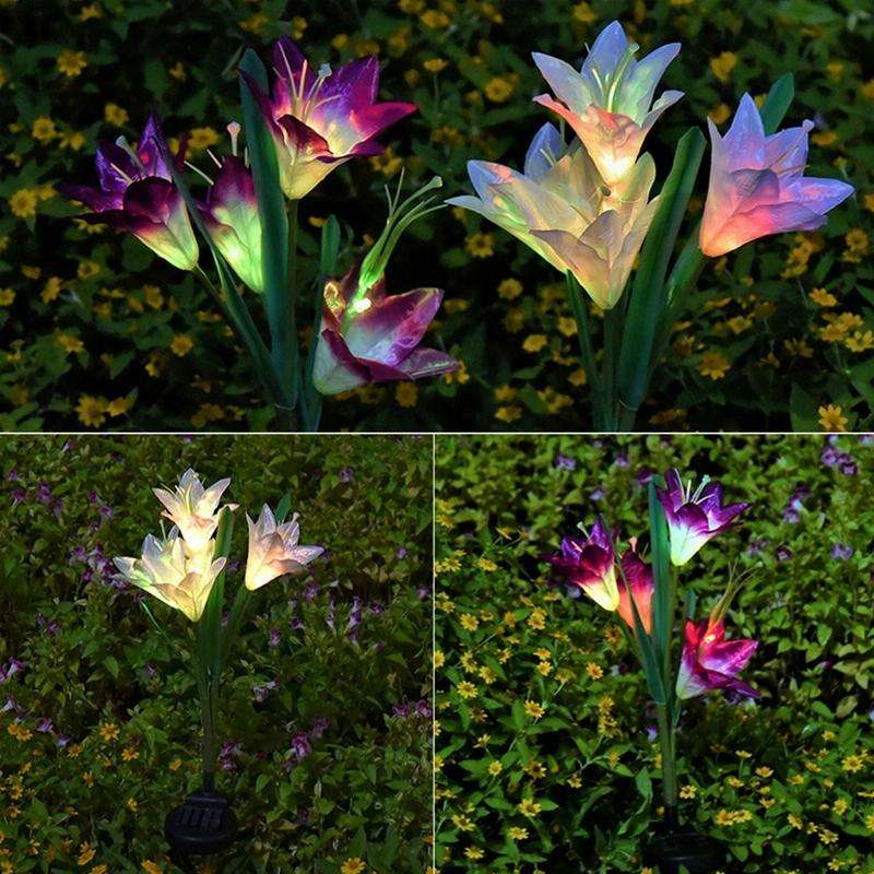 Simulated Lily Flower 4 Heads Solar Powered Outdoor IP55 Waterproof LED Decorative Lawn Lamp, Whi...
