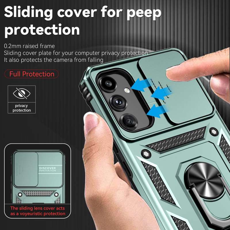 For Samsung Galaxy A34 5G Sliding Camshield Holder Phone Case(Dark Green)