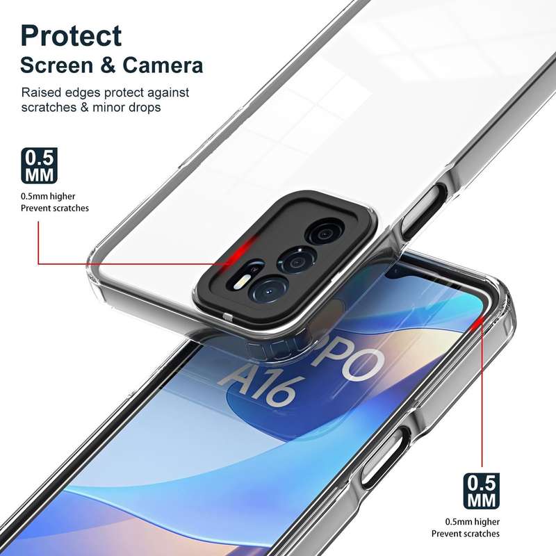 For OPPO A16 / A16s 3 in 1 Clear TPU Color PC Frame Phone Case(Black)