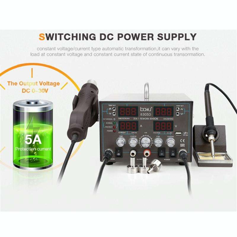 BAKU ba-8305D 220V 3 in 1 4 Digital Display Hot Air Gun Set, EU Plug