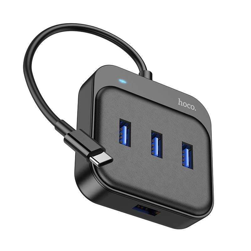 hoco HB31 Easy 4 in 1 USB-C / Type-C to USB3.0x4 Converter, Cable Length: 0.2m(Black)