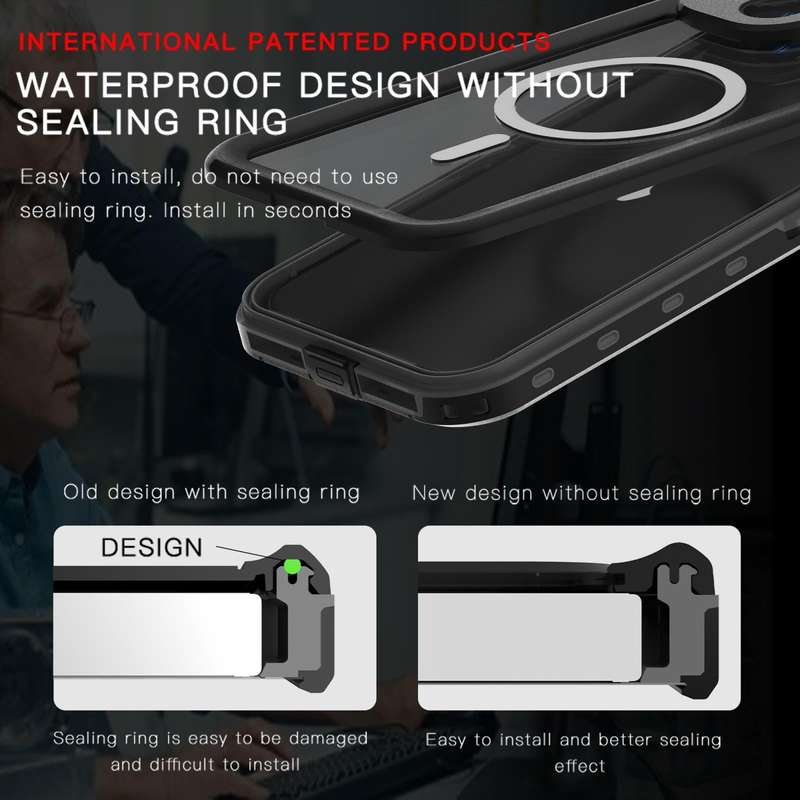 For iPhone 15 RedPepper IP68 Waterproof MagSafe Phone Case(Black)