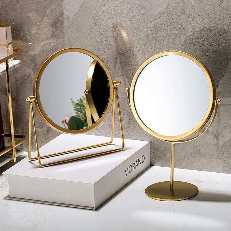 Desktop Makeup Mirror Simple Portable Mirror Rotating Dressing Mirror,Style: Black High Model