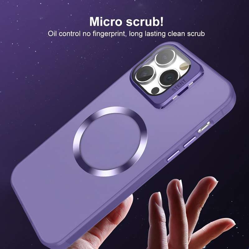 For iPhone XR Skin Feel CD Texture MagSafe Lens Holder Phone Case(Dark Purple)