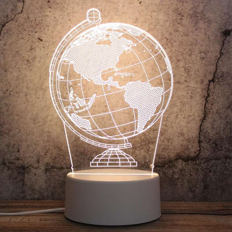 White Base Creative 3D Tricolor LED Decorative Night Light, Button Plug Version, Shape:Globe(Whit...