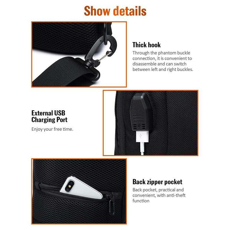 OZUKO 9223 Anti-theft Men Chest Bag Waterproof Crossbody Bag with External USB Charging Port, Sty...