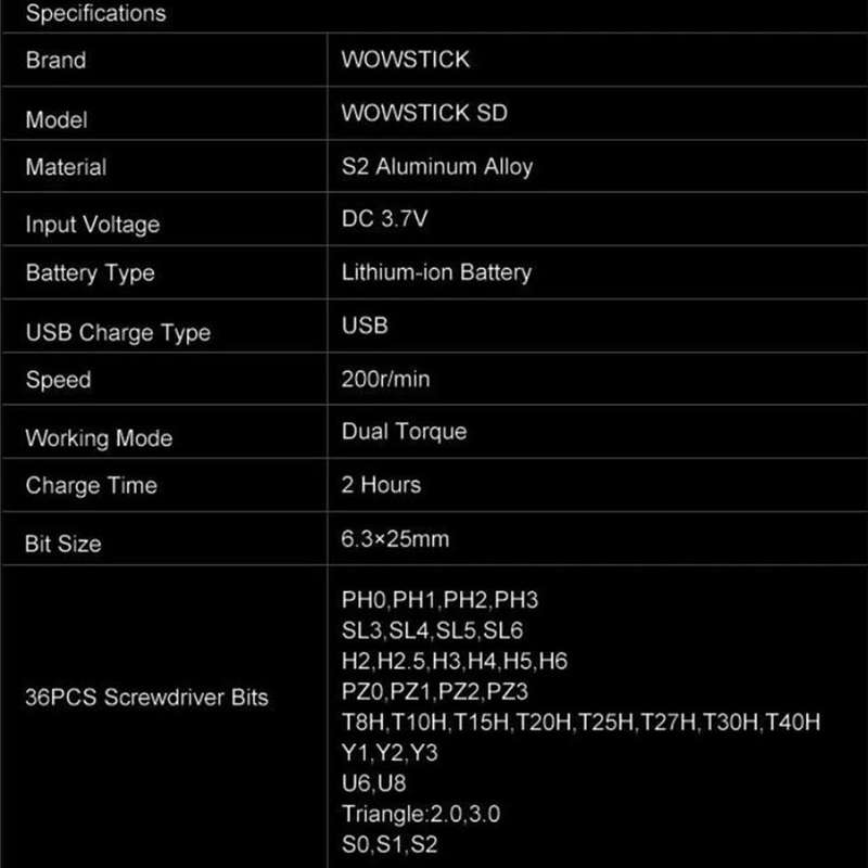 WOWSTICK SD 36 in 1 Dual Power Lithium Electric Screwdriver With LED Lights
