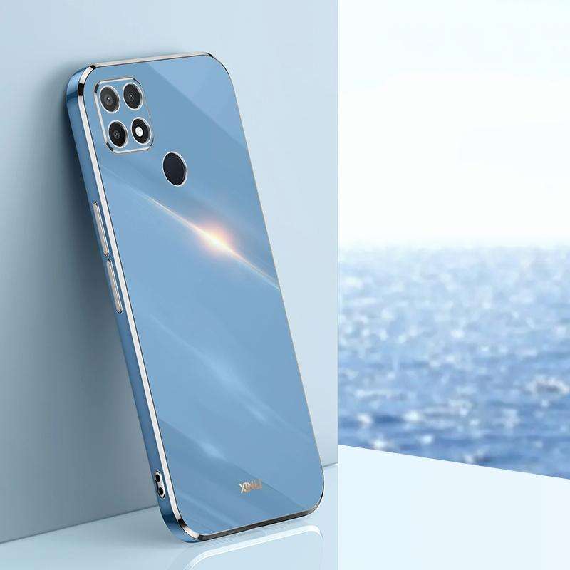 For OPPO A15 XINLI Straight 6D Plating Gold Edge TPU Shockproof Case(Celestial Blue)