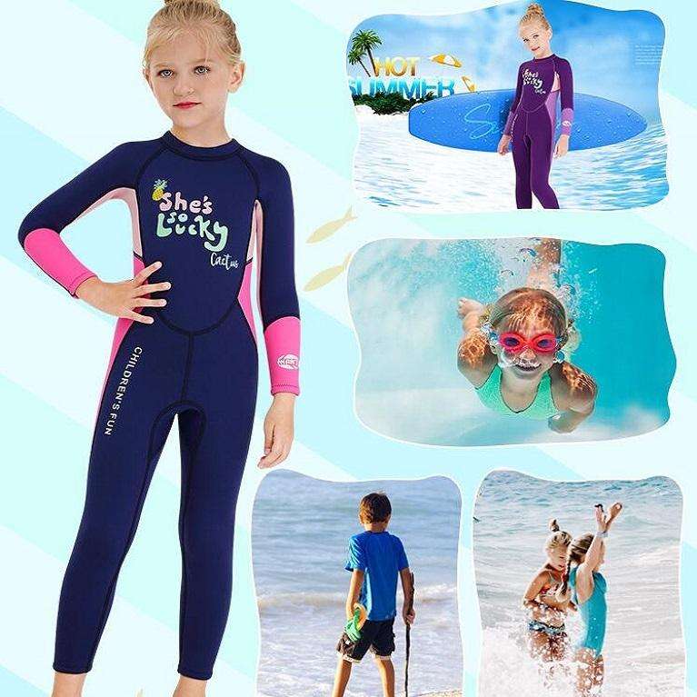 DIVE&SAIL Children Warm Swimsuit One-piece Wetsuit Long Sleeve Cold-proof Snorkeling Surfing Suit...