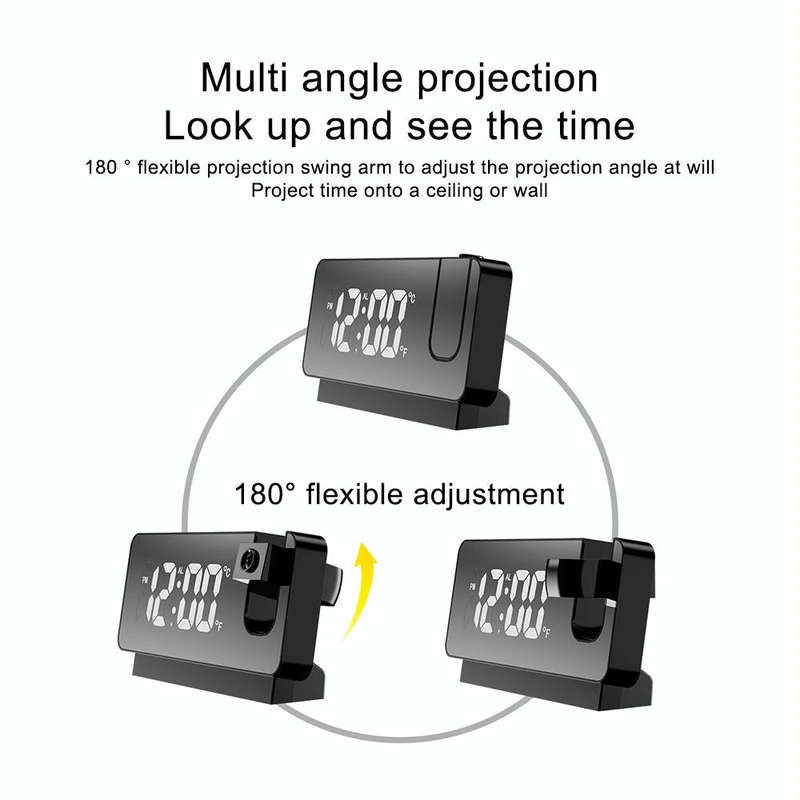 S282 Multifunctional Silent Electronic Digital Projection Clock(White Shell White Light)