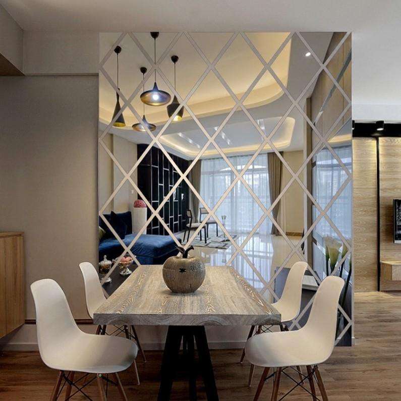 Rhombus Stitching Background Acrylic Mirror Decorative Stickers, Specification: Red Small