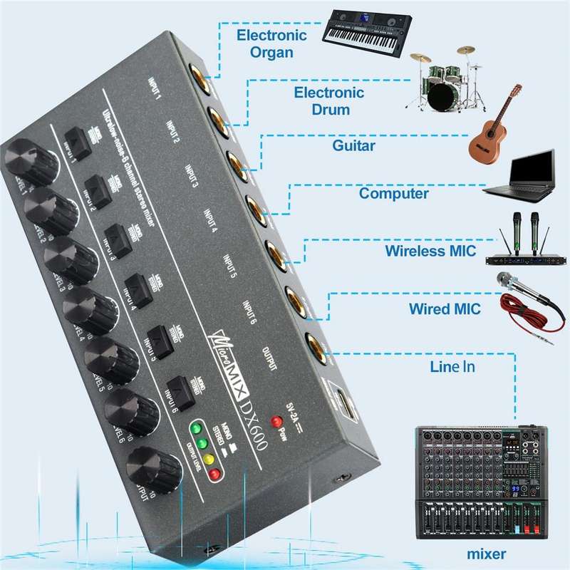 8 Way Mixer With Single Channel Stereo Switching Mini Signal Hybrid Small Audio