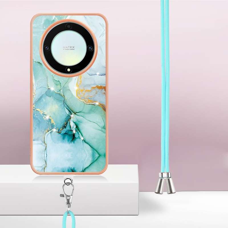 For Honor X9a/Magic5 Lite Electroplating Marble Dual-side IMD Phone Case with Lanyard(Green 003)