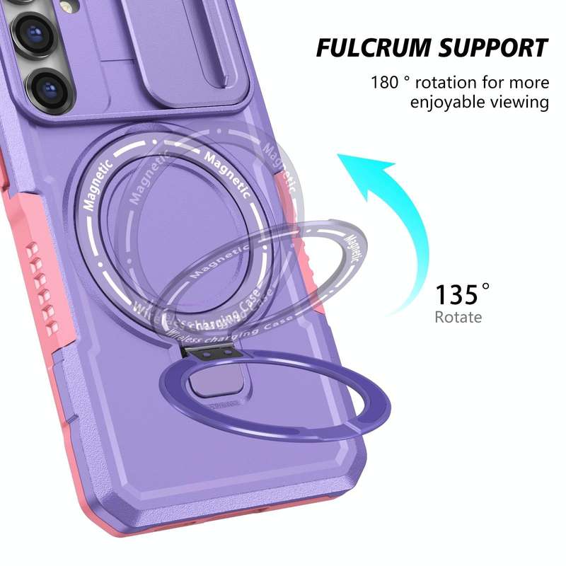 For Samsung Galaxy S23 FE 5G Sliding Camshield Magsafe Holder TPU Hybrid PC Phone Case(Pink Purple)