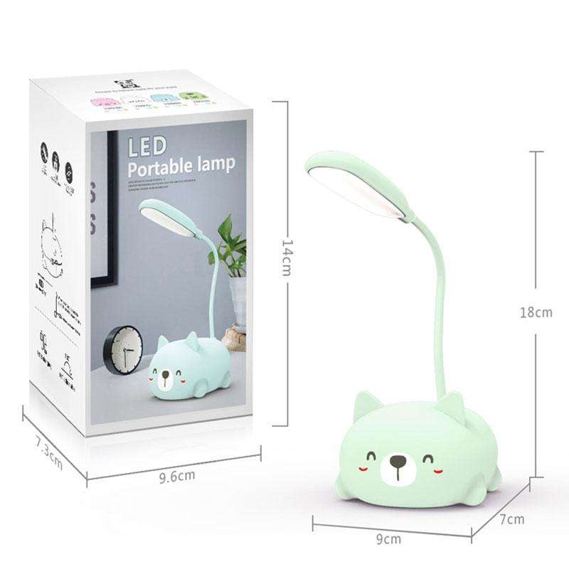 Cartoon Cat Design LED Eye Protection Reading Lamp USB Rechargeable Desk Lamp(Green)