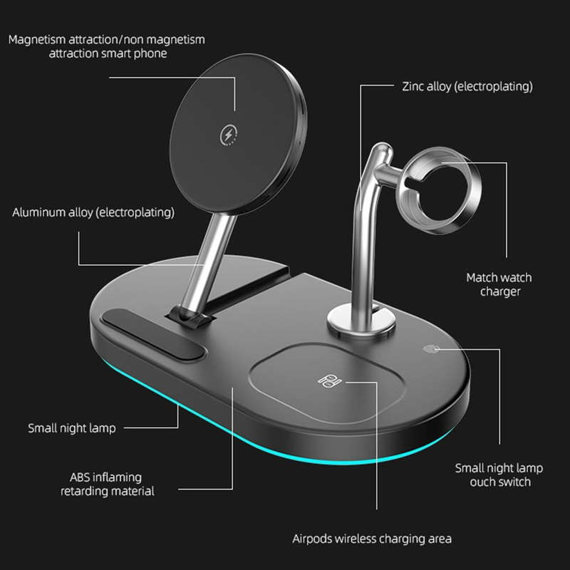 S20 4 in 1 15W Multifunctional Magnetic Wireless Charger with Night Light & Holder for Mobile Pho...