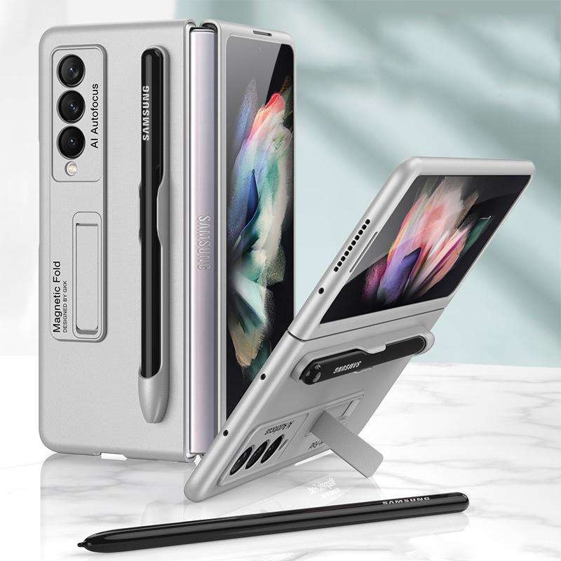 For Samsung Galaxy Z Fold3 5G GKK Ultra-thin PC Phone Flip Case with Holder & Pen Slot(Silver)