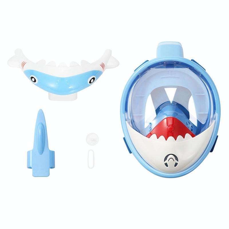 Cartoon Kids Full Dry Diving Mask Swimming Anti-Fog Snorkeling Mask, Size: XS(Shark Blue)